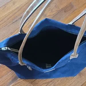 Roots | Bags | Roots Blue And Brown Tote Bag With Leather Details ...